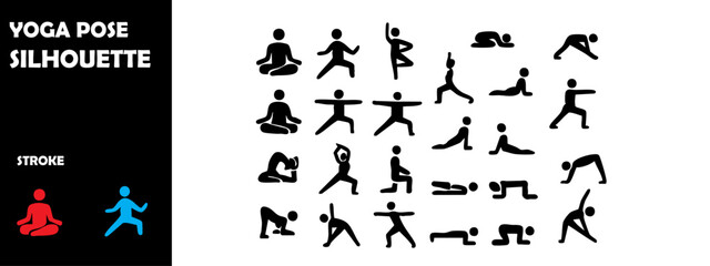 YOGA POSE Icon Silhouette Vector Set – Meditation, Fitness and Wellness Stretch