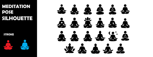 MEDITATION POSE Icon Silhouette Vector Set – Mindfulness, Relaxation and Inner Peace