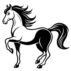 Create a Vector Silhouette of a Majestic Prancing Horse with Flowing Mane and Extended Legs