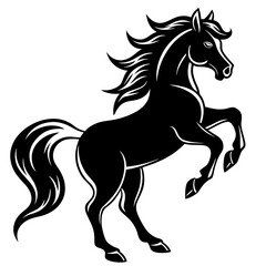 Create a Vector Silhouette of a Majestic Prancing Horse with Flowing Mane and Extended Legs
