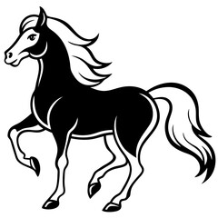 Create a Vector Silhouette of a Majestic Prancing Horse with Flowing Mane and Extended Legs