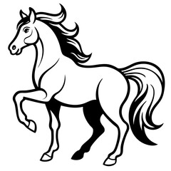 Create a Vector Silhouette of a Majestic Prancing Horse with Flowing Mane and Extended Legs
