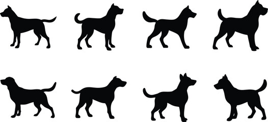 Set of Dog Silhouettes Vector in Standing Poses.