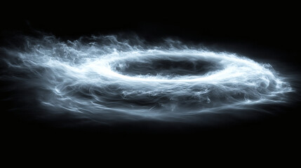Abstract swirling ring design on a black background.