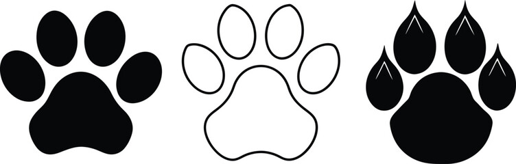 Animal Paw Print Icons in Vector Style, Pet and Wild Paw Print Silhouette Set.