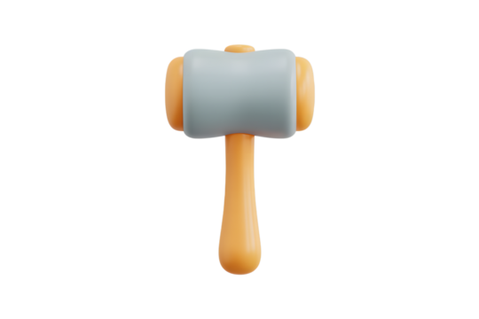 Stylized 3D Mallet Illustration in Pastel Colors Featuring a Soft Rounded Design Perfect for Construction or Toy Concepts on transparent background