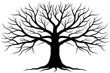 Obraz premium Deciduous bare tree winter season silhouette vector illustration
