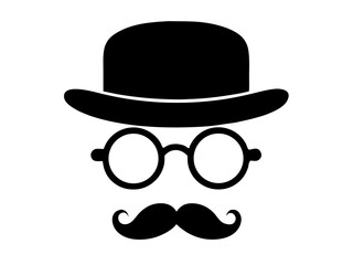 Gentleman hat glasses mustache graphic element silhouette vector illustration