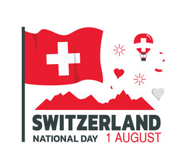 switzerland Independence Day Design, August 1st design element box template with map and flag	