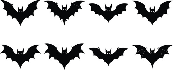 Fototapeta premium Flying Bat Silhouettes Collection for Halloween Designs. Set of Black Bat Icons in Vector Format.