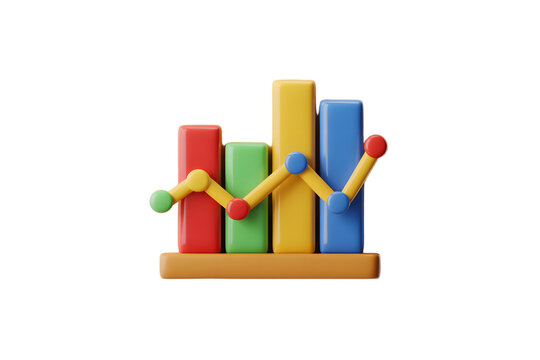 3D Render of a Colorful Bar Graph with a Rising Line Chart on Transparent Background