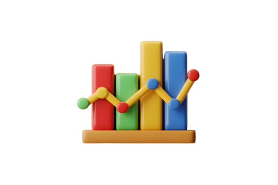 3D Render of a Colorful Bar Graph with a Rising Line Chart on Transparent Background - Powered by Adobe