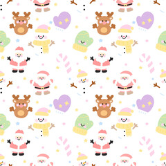 Obraz premium Kawaii Christmas seamless pattern 