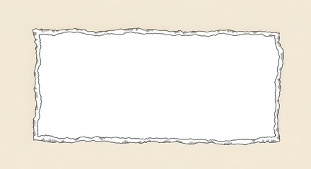 Obraz premium Torn paper rectangle frame, hand-drawn style, blank interior, beige background.