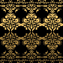 An artwork ethic Songket Padang textile pattern  geometric motifs in a warm golden-brown on  black background. Classic design symmetrical borders traditional weaving artistry.
