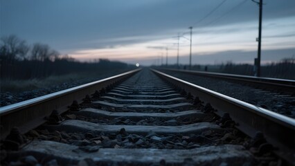 Fototapeta premium Railway Tracks Stretching into the Distant Horizon at Dusk