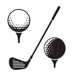 golf club and ball icon silhouette style, vector illustration, golf sports ball silhouette on white background set