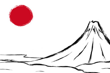 筆で描かれた日の丸のベクターデザイン。赤い円をブラシ風にアレンジした和風テイストのイラスト。白背景に独立したシンプルな構成｜日本,日の丸,筆,ブラシ,和風