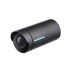 Modern black security camera on transparent background, security camera isolated on white.