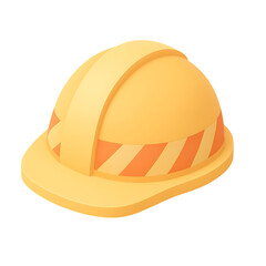 3d render isometric cartoon yellow construction safety helmet with orange stripes protective gear hard hat for workers and engineers isolated on transparent background site equipment
