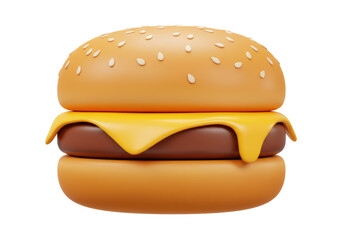 Isolated Burger with Cheese and Sesame Seeds for Food