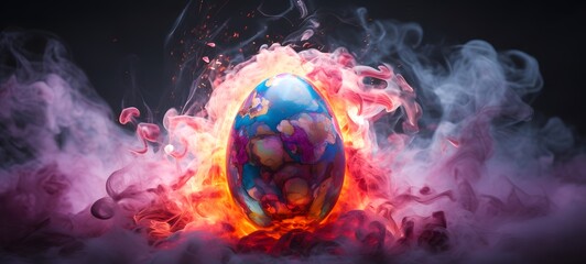 a light egg , coming out of the smoke , Generative ai