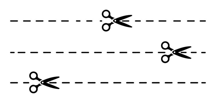 cut here sign set with scissors and dashed trim lines