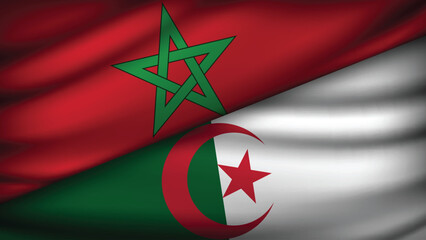 High Quality background with Two Flags of Morocco and Algeria  