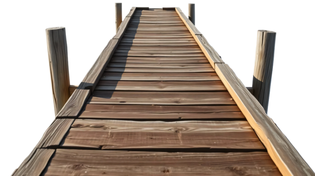 Weathered wooden pier isolated on transparent background