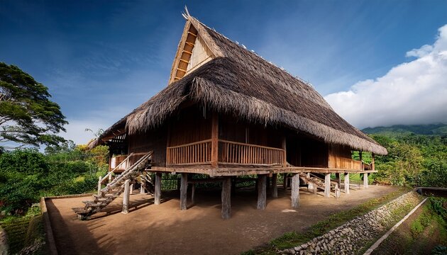 traditional bima house with dark wood and raised foundation from west nusa tenggara