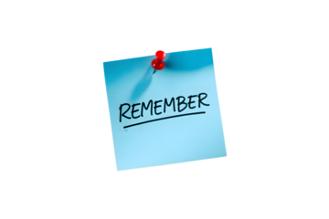 Blue Sticky Note with Remember Message on Transparent Background
