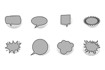 comic speech bubbles balloon set Retro empty with black halftone shadows