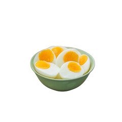 Boiled Eggs Halves in Bowl Isolated on White Background