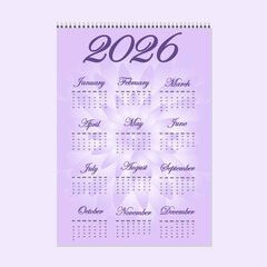 modern Pink color Calendar design template for 2026.
