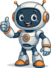 Friendly Cartoon Robot Giving a Thumbs Up with Its Arm and Smiling, Optimistic AI Machine Illustration