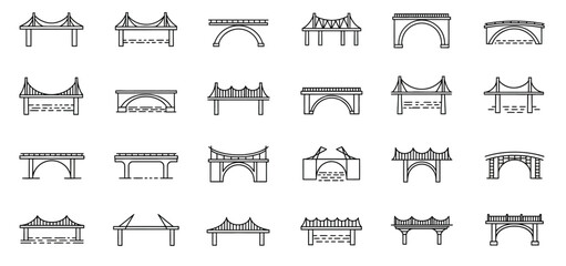 Bridge Icon Set – Minimal Vector Silhouettes of Modern and Classic Bridge Types
