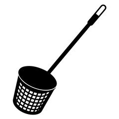 Black silhouette of a long handled net or scoop