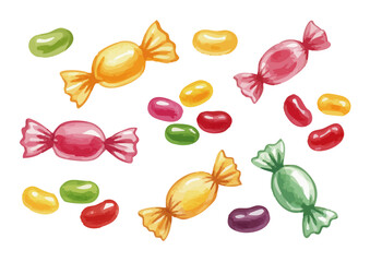 Vector watercolor sweets / 水彩テイストのキャンディ・ゼリービーンズイラスト