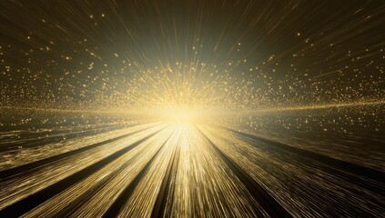 Golden rays of light converge on a distant point