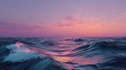 Black ocean under a pink sunset sky with calm waves and serene atmosphere, featuring vibrant colors and peaceful horizon for album cover art and music concept