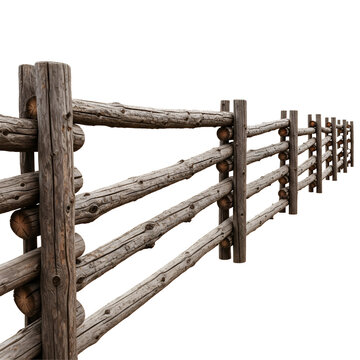 Rustic Wooden Fence Post Section with Horizontal Rails in Natural Wood Texture png isolated on transparent background