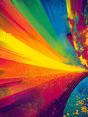 Abstract Rainbow Energy Burst with Pop Art Texture and Motion Lines