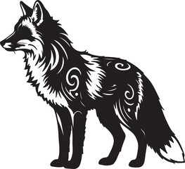 Monochrome Silhouette of a Fox with Intricate Swirl Designs Evoking a Mystical and Artistic Interpretation of Wildlife