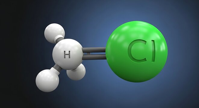 3D illustration of chloromethane molecule showcasing chemical structure and bonding