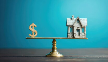 A miniature house and dollar symbol on a balance scale