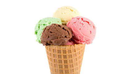 Ice cream scoops in waffle cone isolated png