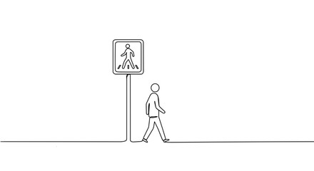 Simple line drawing of a pedestrian walking past a traffic signal  