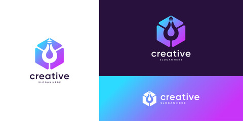 Abstract silhouette of light bulb in geometric hexagonal cube logo design vector icon inspiration.