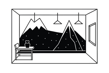 Room With Mountain Wallpaper Mural And Wooden Floor