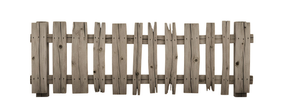 weathered wooden fence with weathered planks and nails png isolated on transparent background